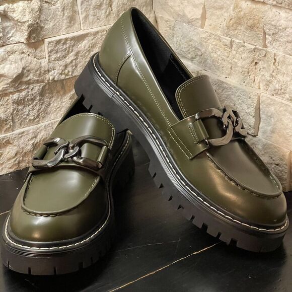 Marc Fisher Shoes - Marc Fisher Loafer Womens 9.5 Green Y2K Lug Sole Chunky Slip On Chain Platform